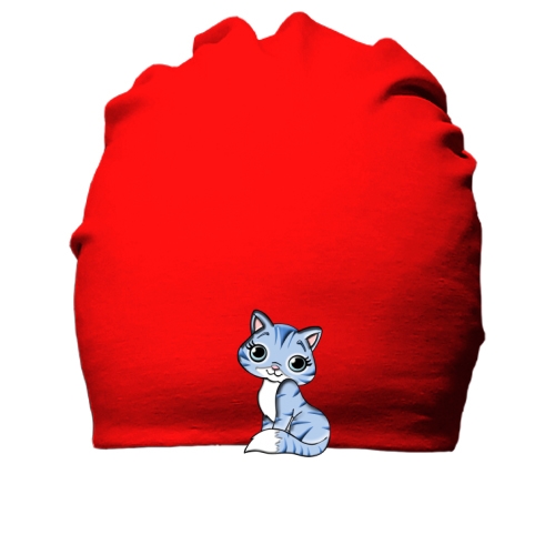 Хлопковая шапка с синим котенком
