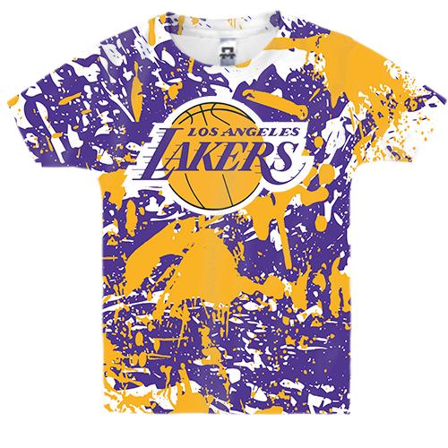 Детская 3D футболка Lakers фирменные цвета брызги красок