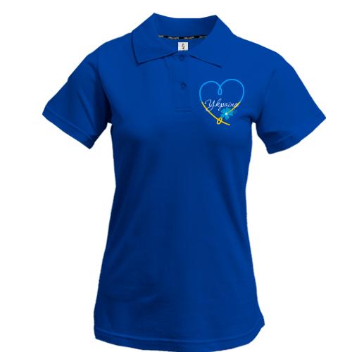 Жіноча футболка-поло Україна (серце з квіткою)