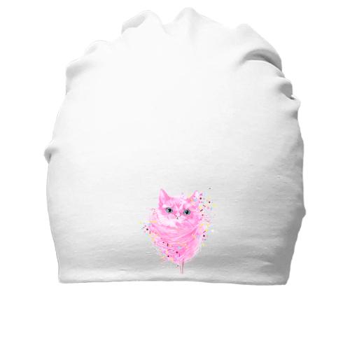 Хлопковая шапка с розовым котенком
