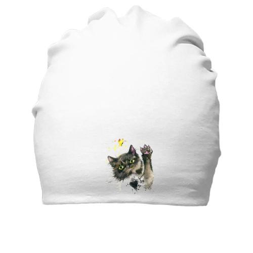 Хлопковая шапка с акварельным котом (2)