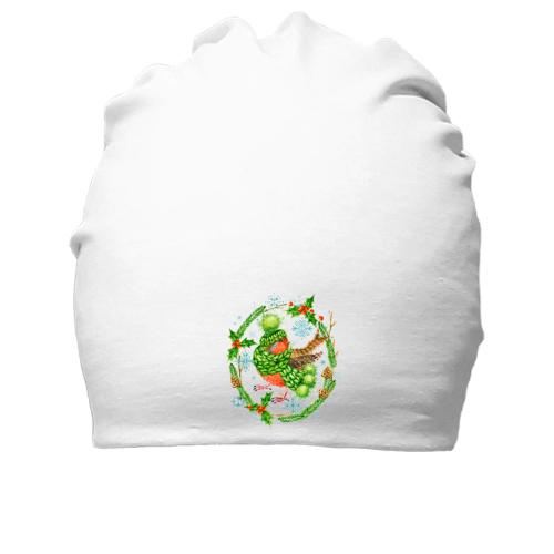 Хлопковая шапка Снегирь в шарфе