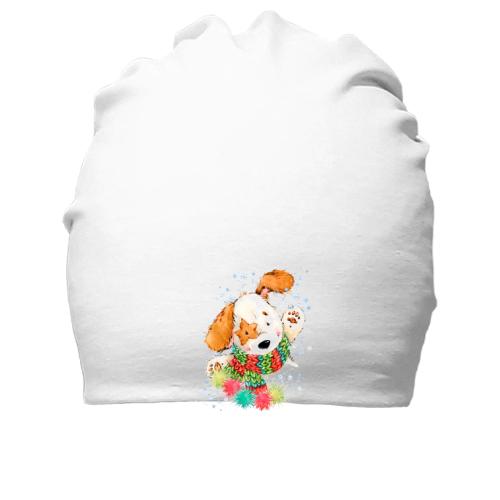 Хлопковая шапка с собачкой в шарфе
