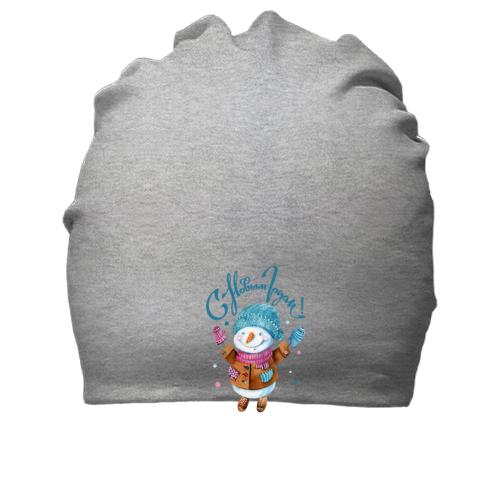Хлопковая шапка со снеговиком и надписью 