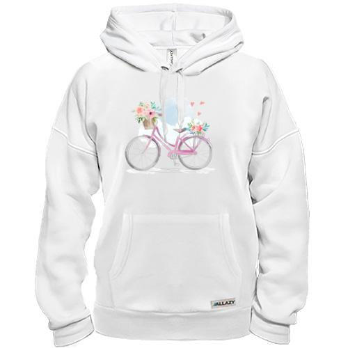 Толстовка з рожевим велосипедом та квітами