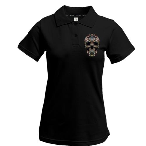 Жіноча футболка-поло з черепом у різнокольорових візерунках