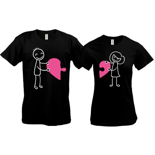 Парные футболки Влюбленные человечики с сердцем-пазлом