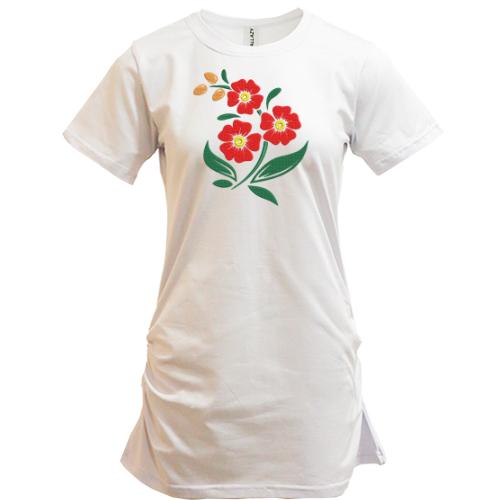 Подовжена футболка з вишитою квіткою