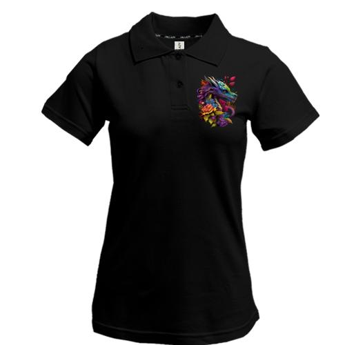 Жіноча футболка-поло Дракон у квітах