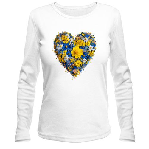 Лонгслів Серце із жовто-синіх квітів (3)
