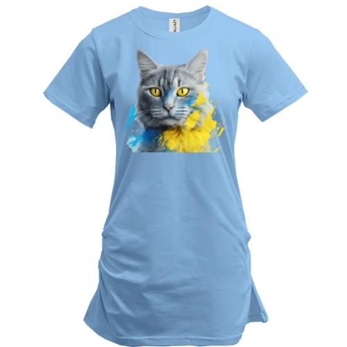 Подовжена футболка Кіт із жовто-синіми фарбами