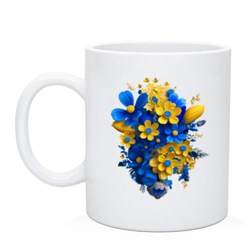 Чашка Желто-синий цветочный букет (2)