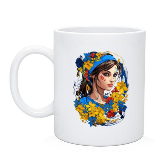 Чашка Девушка в желто-синих цветах (3)