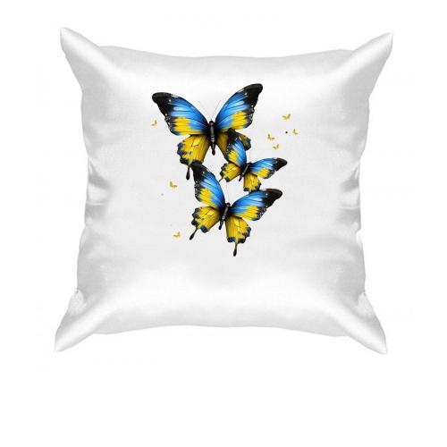 Подушка с желто-синими бабочками
