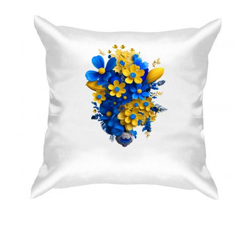 Подушка Желто-синий цветочный букет (2)