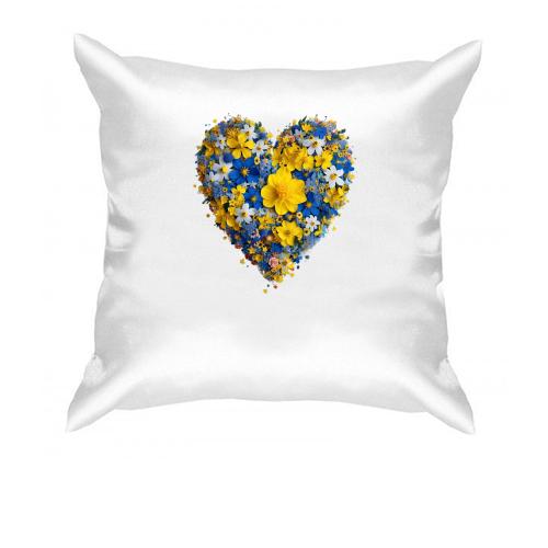 Подушка Серце із жовто-синіх квітів (3)