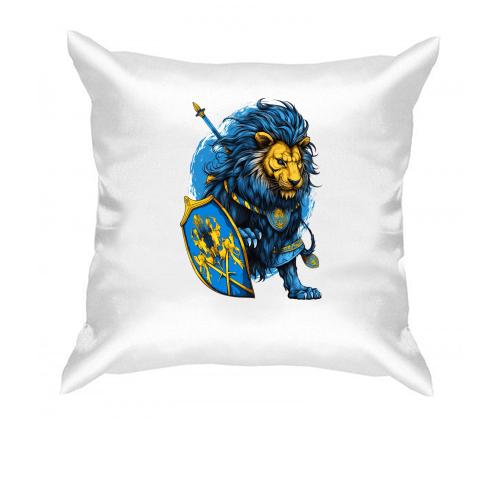 Подушка с желто-синим львом-воином