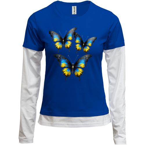 Комбинированный лонгслив с желто-синими бабочками (3)