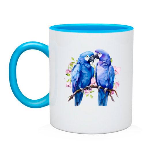 Чашка с синими попугаями