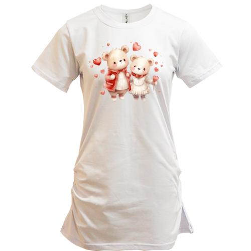 Подовжена футболка із закоханими плюшевими ведмедиками (2)