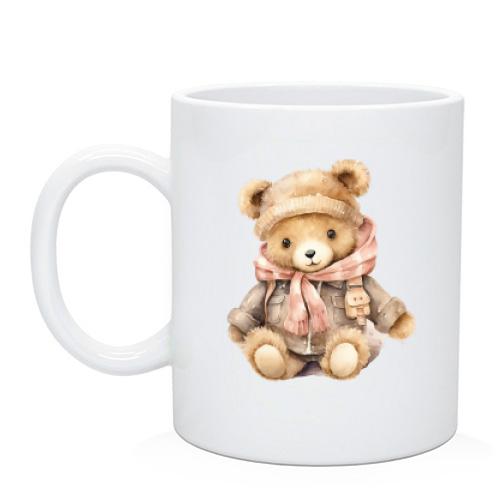 Чашка з плюшевим ведмедиком у шарфі