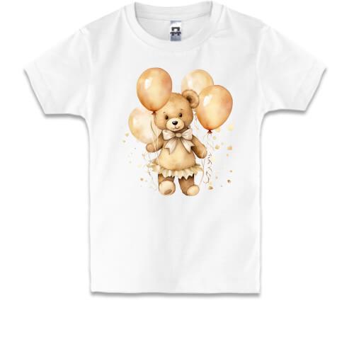 Детская футболка Плюшевый мишка с шарами