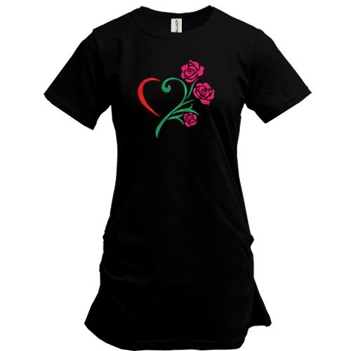Подовжена футболка Стилізоване Серце з трояндами