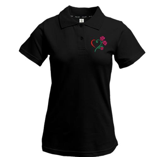 Жіноча футболка-поло Стилізоване Серце з трояндами