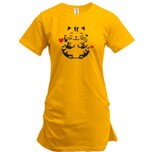 Подовжена футболка Кіт із сердечками