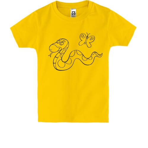 Детская футболка со змеей и бабочкой