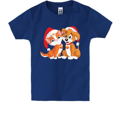 Детская футболка с котенком и щенком