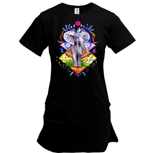 Подовжена футболка з арт-слоном
