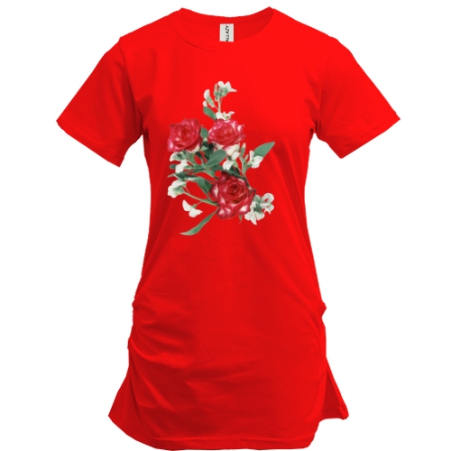 Подовжена футболка з трояндовим букетом (3)