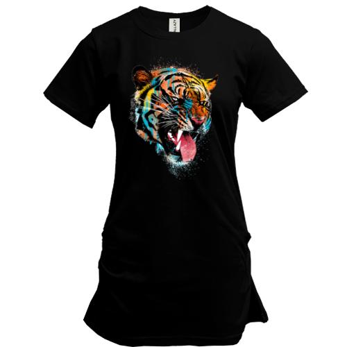 Подовжена футболка з різнокольоровим тигром
