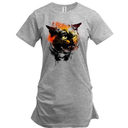 Подовжена футболка з вогненним котом