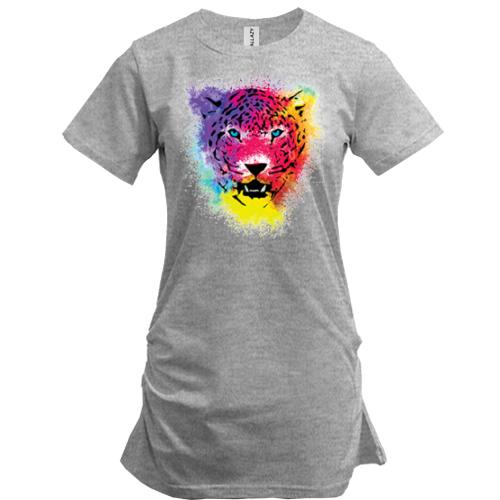 Подовжена футболка з різнобарвним леопардом