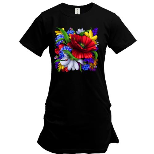 Подовжена футболка з квітковим орнаментом