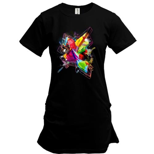 Подовжена футболка з кольоровою 3-D абстракцією