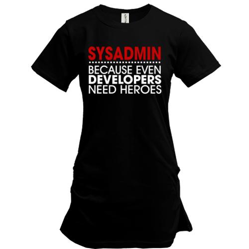 Подовжена футболка sysadmin because developers need heroes