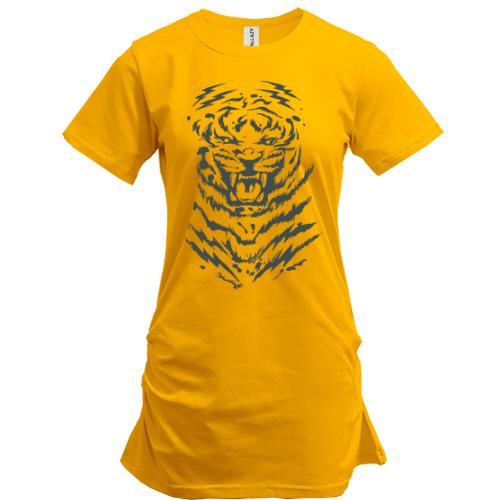 Подовжена футболка з тигром (оскал)