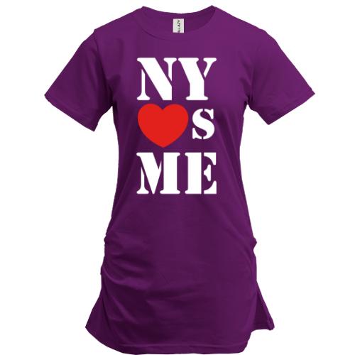 Подовжена футболка з написом New york loves me