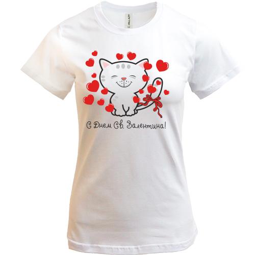 футболка с котиком С днём Св. Валентина!