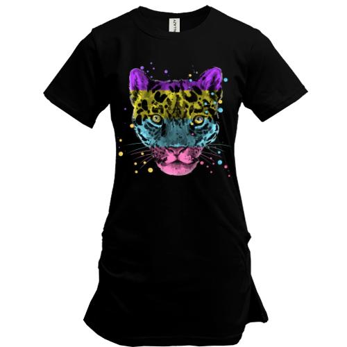 Подовжена футболка з різнобарвним леопардом (2)