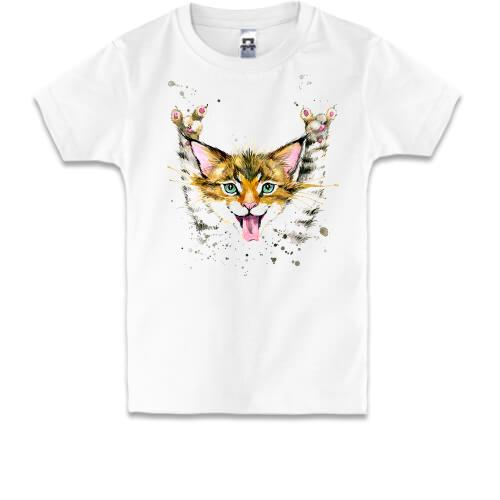 Детская футболка с акварельным котом