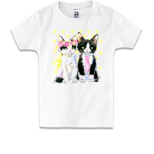 Детская футболка с акварельными котятами