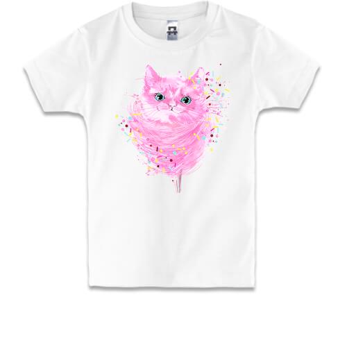 Детская футболка с розовым котенком