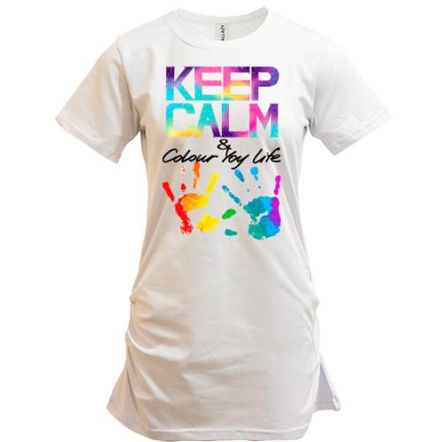 Подовжена футболка Keep calm and colour  your life