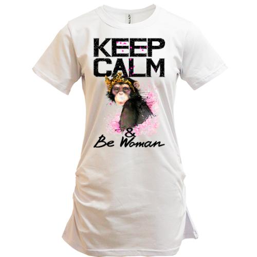 Подовжена футболка Keep calm and be woman