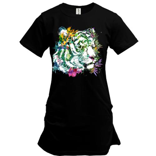 Подовжена футболка з тигром квітах