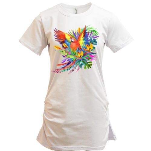 Подовжена футболка з яскравим папугою з квітами (1)